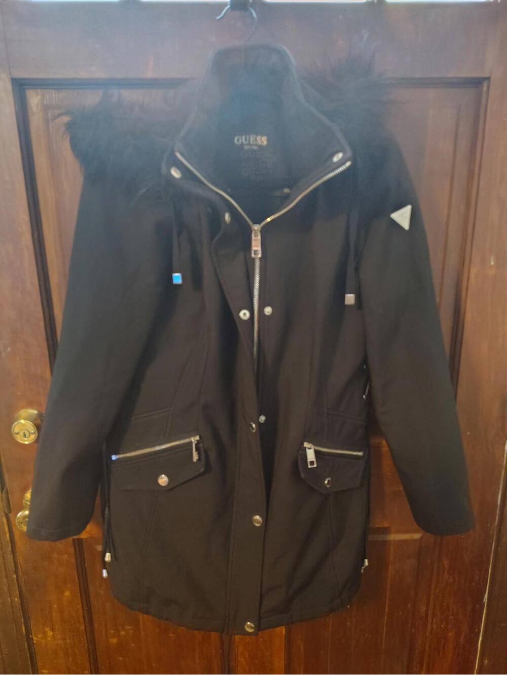 Guess Faux-Fur-Trim Lace-Up Coat Large Heavy Ski Winter